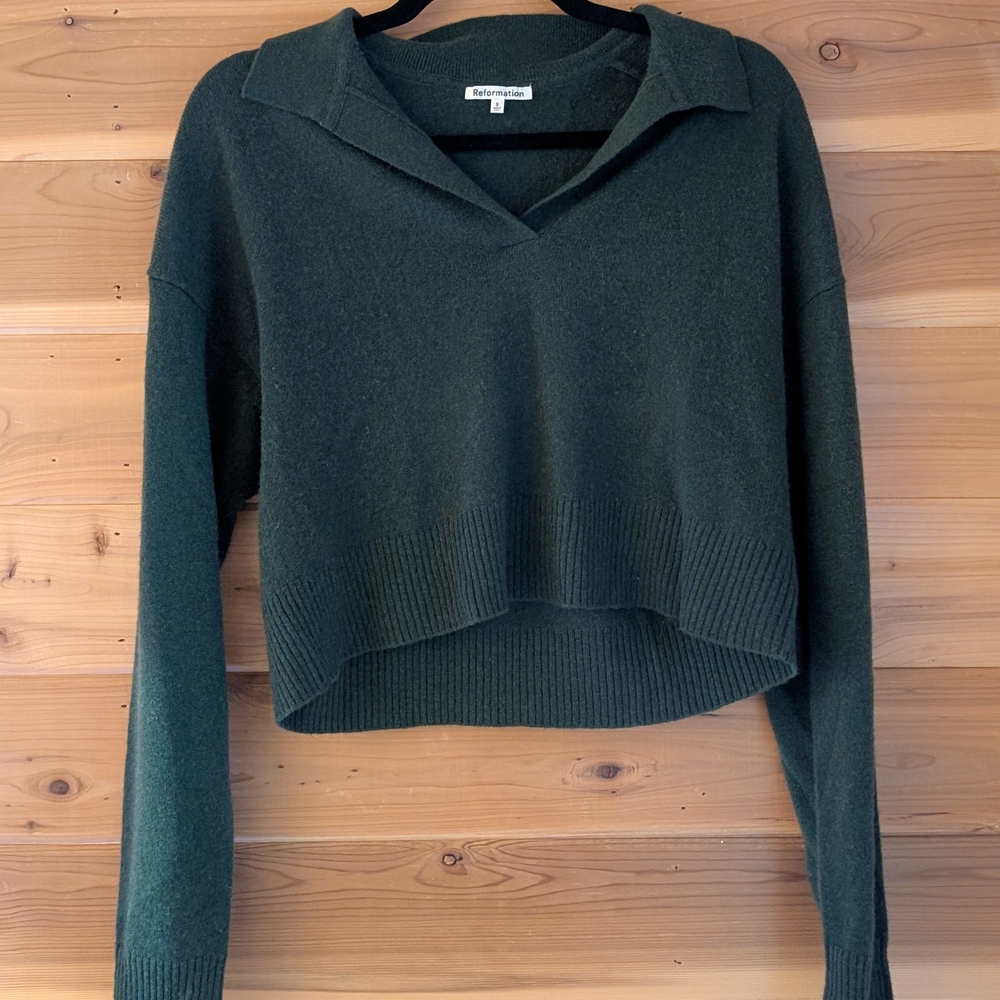Reformation Deep Green V-Neck Sweater